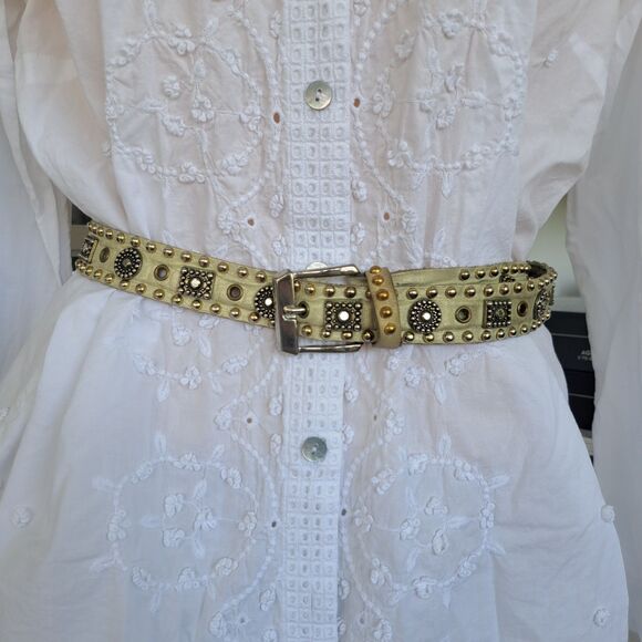 Vintage Sand Castle New York Metallic Gold Studded Women\'s Soft Leather Belt Y2k main image 8